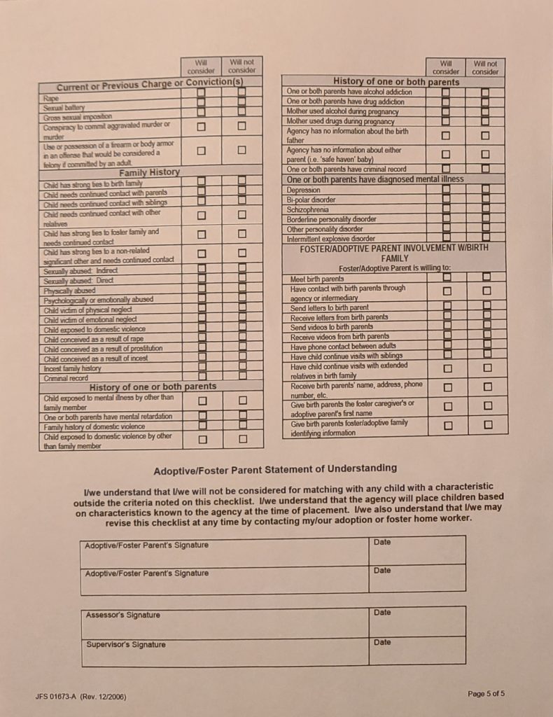 child characteristic checklist ohio